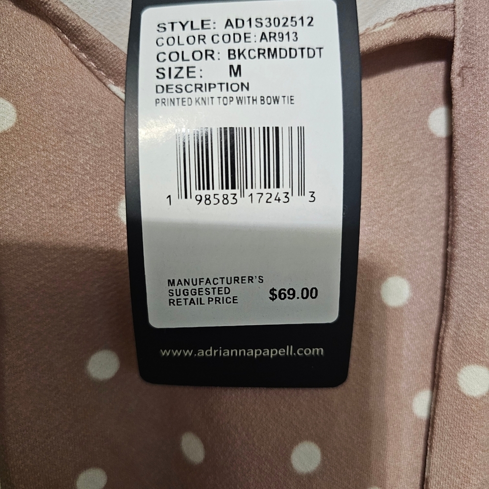 Adrianna Papell Pink Polka Dot Blouse with Bow - Picture 6 of 6